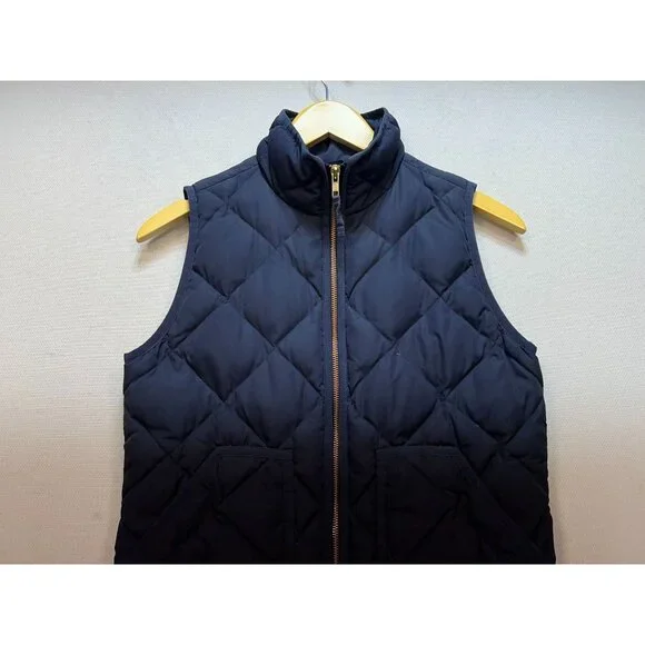 J.Crew Women's Cardigan Quilted Puffer Vest Full Zip Size XS Navy Blue Pockets - Picture 5 of 11